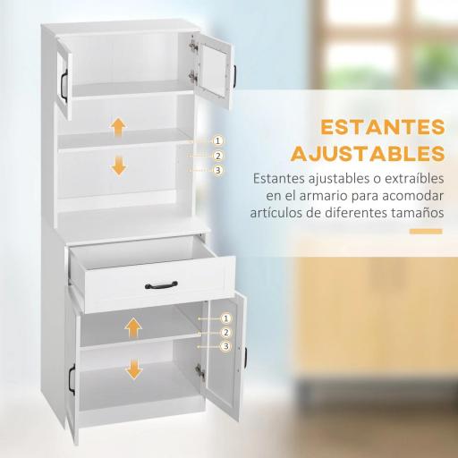 Alacena de Cocina Mueble Buffet de Cocina con 4 Puertas Cajón y Estantes Ajustables para Comedor 60x38x161 cm Blanco [5]