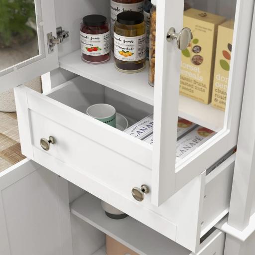 Alacena de Cocina Despensa Armario de Cocina con 2 Puertas de Vidrio Templado Cajón 61x35x168,5 cm Blanco [6]