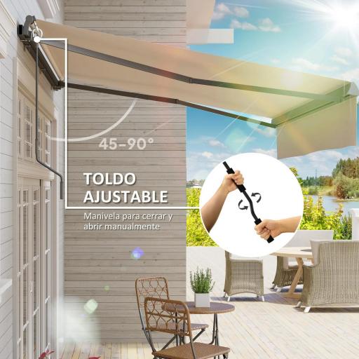 Toldo Manual Retráctil para Jardín con Manivela Protección UV Estructura de Metal y Aluminio 295x200 cm Crema [5]
