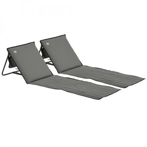 Conjunto de 2 Esterillas de Playa Plegable con Respaldo Reclinable y Bolsa de Transporte 142x51x40 cm Gris [8]