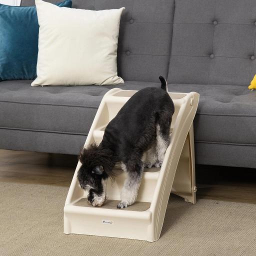 Escalón para Perros Gatos Portátil con Alfombras Antideslizantes para Cama Sofá Carga 20 kg 62x38x49,5 cm Beige