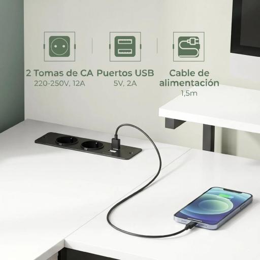 Escritorio en L Reversible con 4 Cajones de Tela 2 Enchufes y 2 Puertos USB Soporte para Monitor 155x112 cm Blanco [5]
