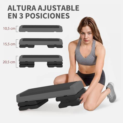 Step de Aeróbic Step para Fitness Antideslizante Altura Regulable 3 Niveles 77x36x20,5cm Gris y Negro [2]