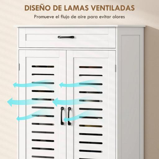 Armario para Zapatos con Puertas de Rejilla Cajón y Estantes Ajustables para 20 Pares de Zapatos 78x37x115,8 cm Blanco [6]