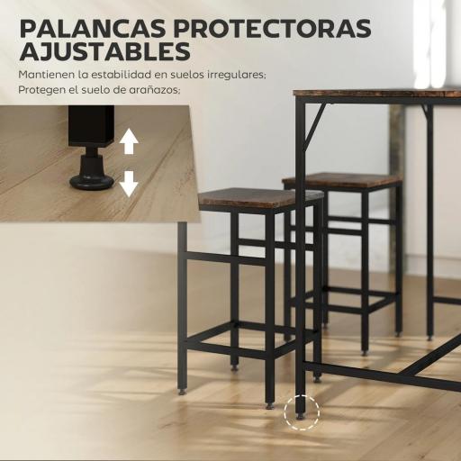Mesa Alta de Cocina con 4 Taburetes Industrial Reposapiés Ahorro de Espacio para Espacios Reducidos Marrón Rústico [7]