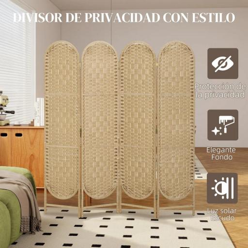Biombo Separador de Ambientes 4 Paneles 160x170 cm con Parte Superior Arqueada Tejido a Mano Divisor Plegable Natural [2]