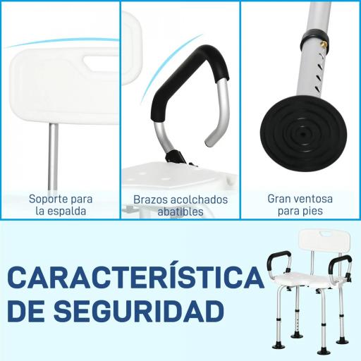 Silla para Ducha Taburete de Ducha Antideslizante con Altura Ajustable y Apoyabrazos Regulable Carga 136 kg [7]