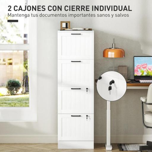 Mueble Archivador con 4 Cajones Cerraduras Carpetas A4 y Carta 40x40x131 cm Blanco [6]