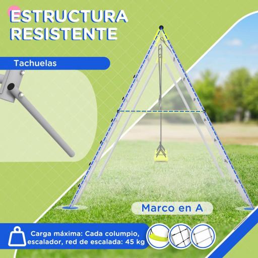 Columpio para Niños con Altura Ajustable 2 Sillas Trepador Red de Escalada y Anti-UV 260x185x180 cm Gris y Verde [4]