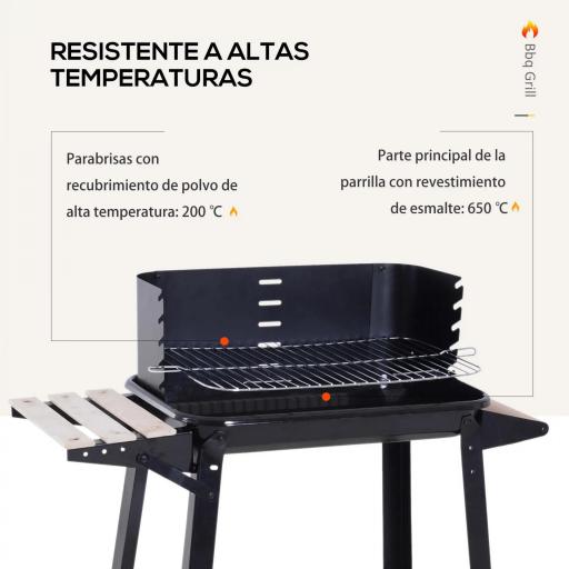 Barbacoa de Carbón Vegetal BBQ con Altura de Parrilla Ajustable Estantes y Ruedas para Exterior 83x46x87 cm Negro [3]