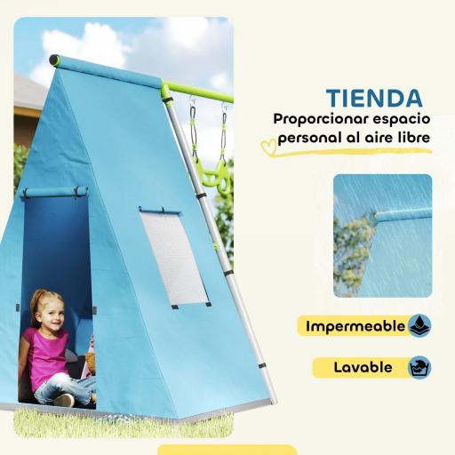 Columpio Infantil 3 en 1 con Tienda Anillas y Altura Ajustable para Niños de 3-8 Años Estructura Metálica 283x180x182 cm [1]