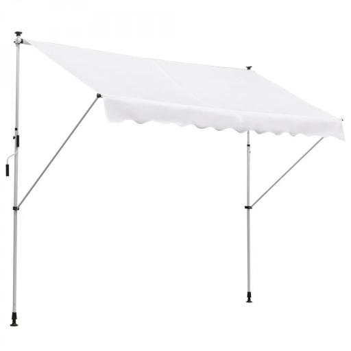 Toldo Manual Retráctil 300x150x170-280 cm con Altura Ajustable Manivela y Protección Solar para Terraza Blanco [3]