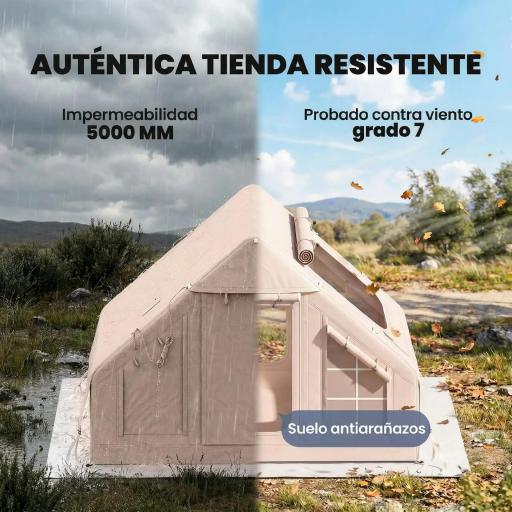 Tienda de Campaña Inflable con Apertura de Chimenea y Claraboya Bomba Bolsa UPF30+ para 4 Estaciones Impermeable 5000+ [5]