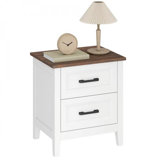 Mesilla de Noche con 2 Cajones Estilo Rústico Mesita para Salón Dormitorio 45x30x50 cm Blanco [8]