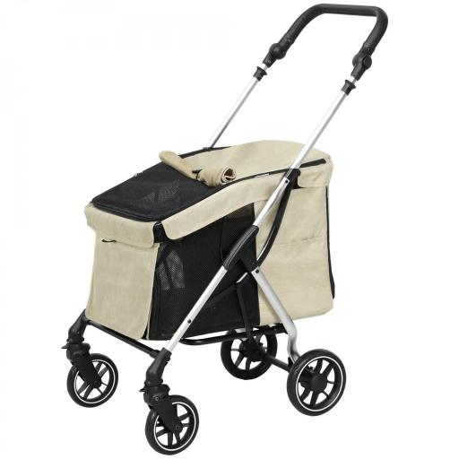 Cochecito para Mascotas Ligero y Plegable para Perros Pequeños con Ventilación Óptima 80x48,5x106 cm Caqui y Plata [9]