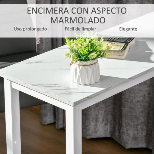 Mesa de Bar Mesa Alta con Encimera de Melamina Efecto Marmoleado y Patas de Acero Estilo Moderno para Cocina Cafetería Comedor 120x40x100 cm Blanco [2]