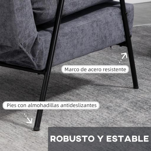 Sillón de Relax con Reposapiés Sillón Reclinable con Respaldo Ajustable Tapizado en Pana 68x91,5x88 cm Gris [3]
