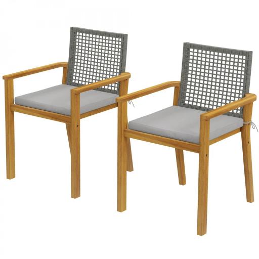 Juego de 2 Sillas de Jardín Exterior de Madera Apilables con Cojines Desmontables Brazos Respaldo 59x55x86 cm Natural [9]