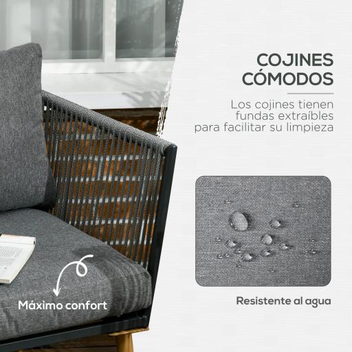 Conjunto de Muebles de Jardín de Ratán Sintético con Sofá de 2 Plazas 2 Sillones y Mesa de Centro Gris [3]