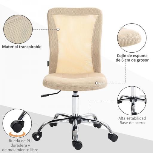 Silla de Escritorio Giratoria sin Brazos Silla de Malla con Altura Ajustable Carga 100 kg 43x56x90-100 cm Beige [3]