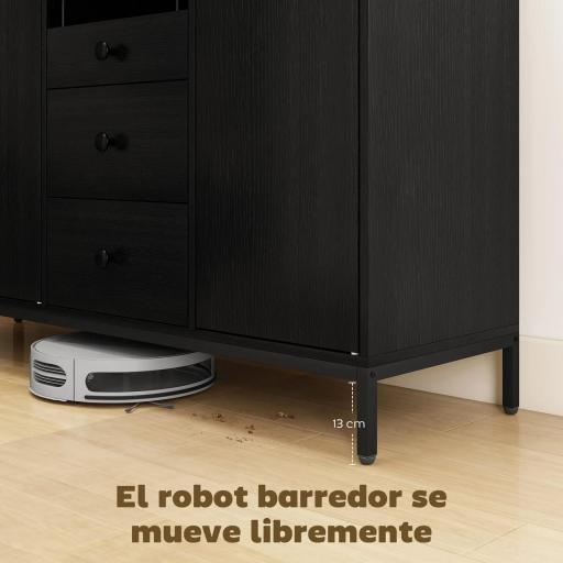 Aparador de 3 Puertas Aparador de Salón con 3 Cajones Estantes Ajustables para Cocina Entrada Negro 143,5x40x90 cm [8]