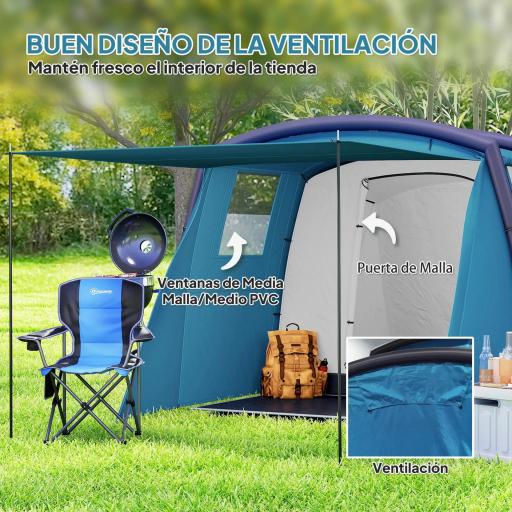Tienda de Campaña Inflable Tipo Túnel para 3-6 Personas con Vestíbulo Ventanas de Malla y Bolsa Impermeable Azul [4]
