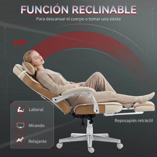 Silla Gamer Reclinable con Altura Ajustable Reposapiés Retráctil Soporte Lumbar y Reposacabezas Desmontable Crema [2]