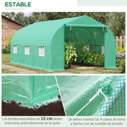 Invernadero de Túnel 450x300x205 cm Invernadero de Jardín con 6 Ventanas Cubierta de Polietileno PE 140 g/m² y Estructura de Acero para Cultivo Plantas Jardín Terraza Verde [2]