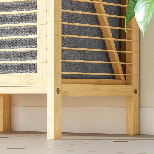 Armario de Baño Estrecho de Bambú con 2 Estantes Abiertos Cesto Extraíble y Diseño con Listones 40x30x95 cm Natural  [5]