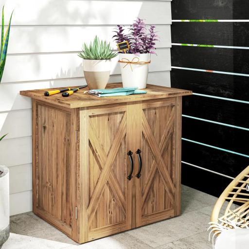 Caseta de Jardín Exterior de Madera con 2 Puertas Magnéticas para Almacenamiento de Herramientas 77x55x72 cm Marrón