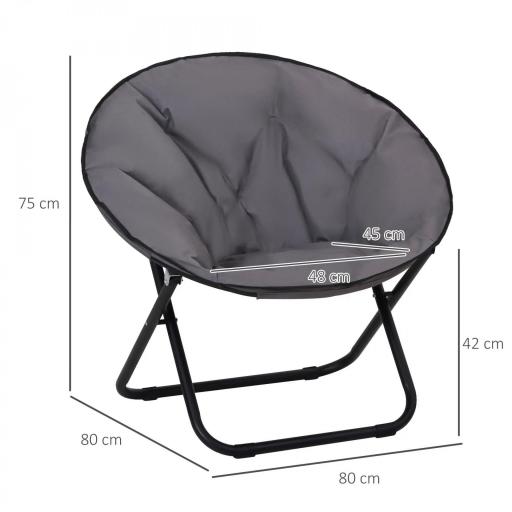 Silla de Platillo Plegable Silla de Luna con Asiento de Tela Oxford y Patas de Metal Carga 120 kg 80x80x75 cm Gris [1]