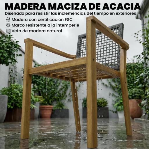 Juego de 2 Sillas de Jardín Exterior de Madera Apilables con Cojines Desmontables Brazos Respaldo 59x55x86 cm Natural [2]