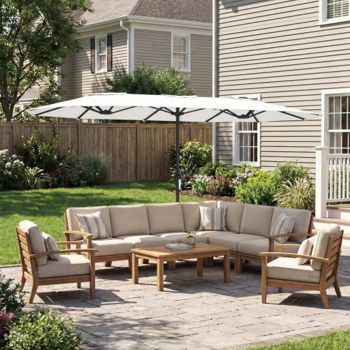 Sombrilla Doble de Jardín 4,6x2,6 m con Manivela Manual Protección UV50+ Funda Resistente al Agua Blanco