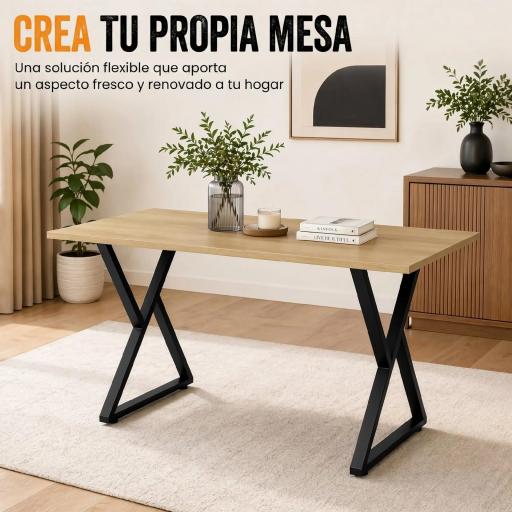 Juego de 2 Patas de Mesa de Acero en Forma de X para Muebles Industriales con Almohadillas Ajustables y Tornillos Negro [3]