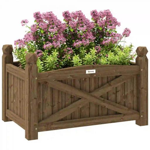 Jardinera de Madera Elevada para Cultivar Plantas Flores Hierba para Jardín Balcón Terraza 60x39x37 cm Café Oscuro [8]