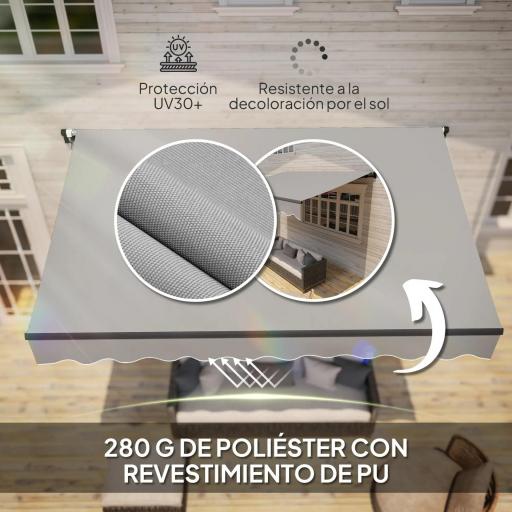 Toldo Retráctil de Aluminio para Ventanas y Puertas con Protección UV30+ y Inclinación Ajustable 360x220 cm Gris [5]