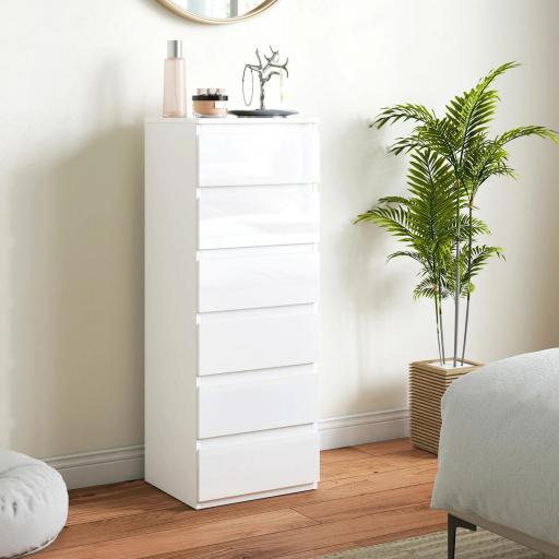 Cómoda de Dormitorio con 6 Cajones Estrecha Sinfonier Ahorro Espacio 40x35x109 cm Blanco Brillo [0]