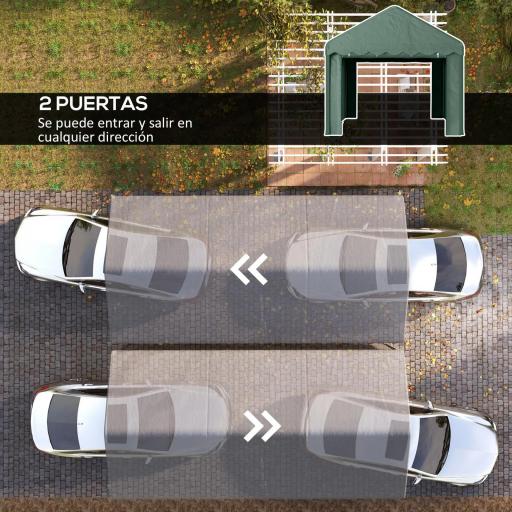 Garaje Exterior para Coche 6x3 m Impermeable Anti-UV con Paredes Laterales Desmontables y 2 Puertas con Cremallera Verde [3]
