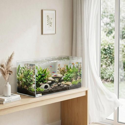 Acuario de Pecera 51 L Pecera de Cristal con Alfombrilla Protectora para Peces Camarones y Tortugas Transparente [2]