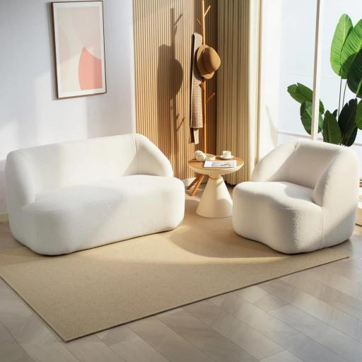 Sillón de Lectura Tapizado en Borreguito Diseño Curvo Acolchado Grueso No Requiere Montaje Crema [6]
