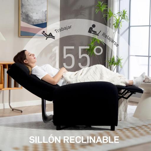 Sillón Relax Reclinable Manual hasta 155º Apertura Push con Reposapiés Respaldo Alto Acolchado Grueso Negro [2]