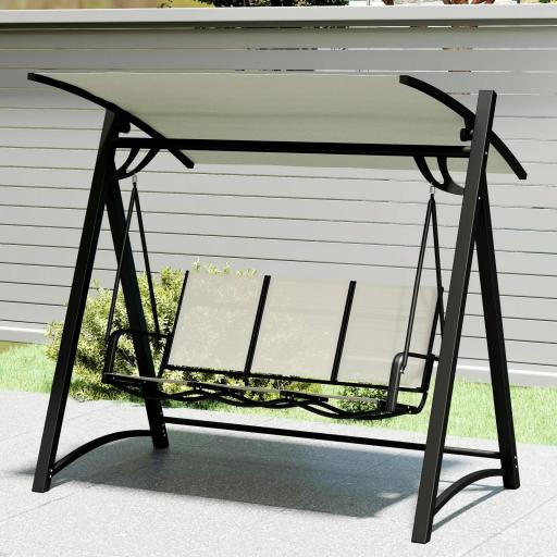 Columpio de Jardín de 3 Plazas con Techo Ajustable UPF50+ Asiento Transpirable Carga 360 kg 188x130x183 cm Crema [9]