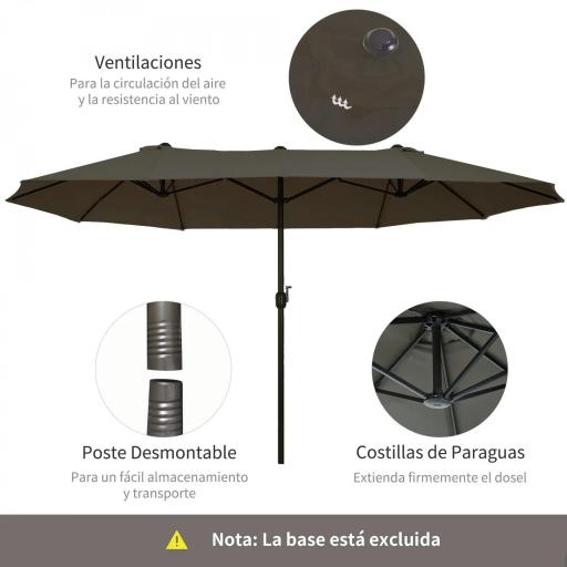 Sombrilla Doble para Jardín 460x270x240 cm Parasol Anti UV con Manivela para Exterior Patio Terraza Piscina Color Gris [5]
