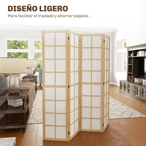 Biombo de 4 Paneles Plegable con Marco de Madera 160x170 cm para Dormitorio Oficina Salón Natural [7]