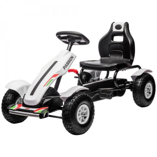 Go Kart a Pedales para Niños con Asiento Ajustable Neumáticos de Goma Freno de Mano Carga 50 kg 121x58x61 cm Blanco [7]
