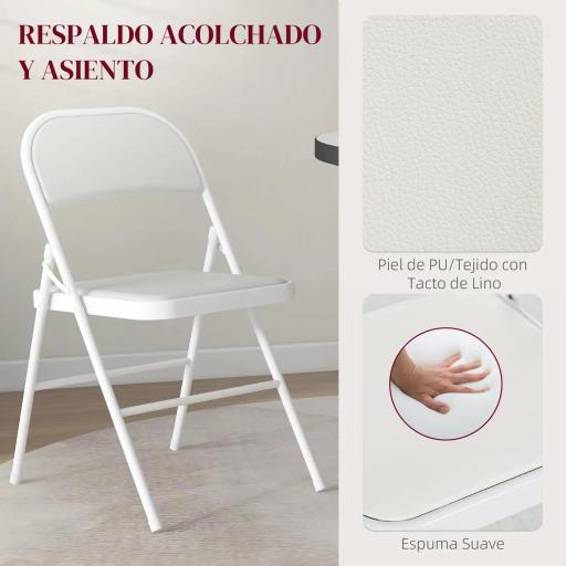 Juego de 2 Sillas Abatibles con Respaldo y Estructura de Acero para Oficina Estudio 45x46x78 cm Blanco [2]