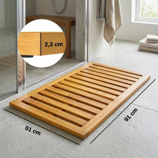 Alfombrilla de Ducha de Madera de Acacia 91x51 cm Alfombra Antideslizante para Baño Spa o Piscina Natural [1]