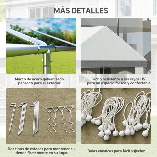 Carpa para Fiesta 4x8 m Carpa de Jardín con Paredes Extraíbles Puertas y Ventanas Anti-UV para Boda Camping Gris [4]
