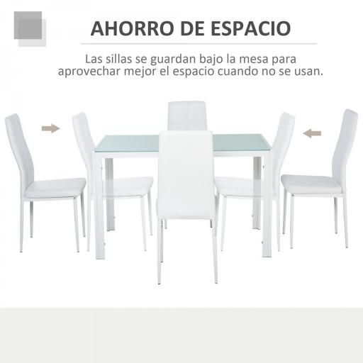 Conjunto de Comedor de Mesa y 4 Sillas 5 Piezas Mesa Rectangular de Vidrio Templado y Sillas Tapizadas en PU Blanco [2]