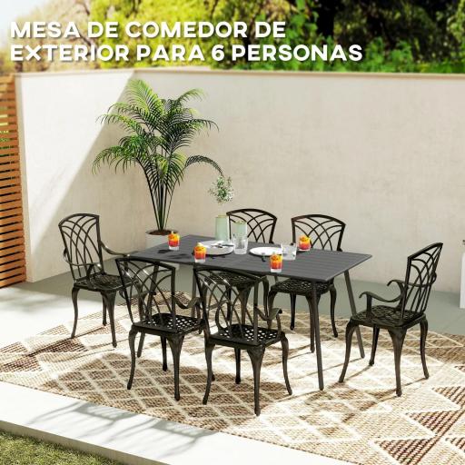 Mesa de Jardín Exterior de Acero con Diseño en Lamas Resistente a la Intemperie Fácil de Limpiar 150x80x74 cm Gris [4]